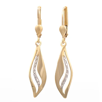 Two-tone 10k Gold Hinged Earrings with Diamond Cut - 40mm. Color: 2 tone | Doucet Latendresse