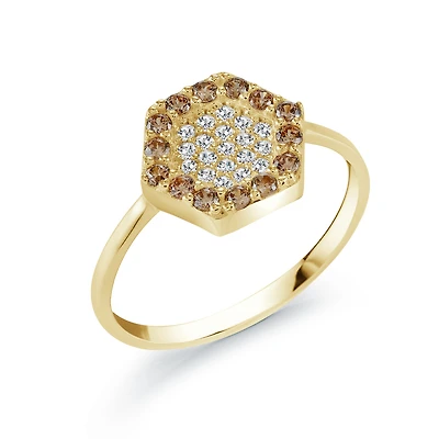 10K Gold Hexagon Cocktail Ring Set with Cubic Zirconia. Color: yellow | Doucet Latendresse