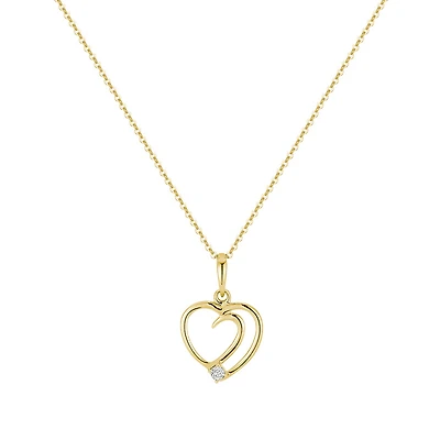 10k Gold Heart Pendant with Diamond and Chain. Color: yellow | Doucet Latendresse