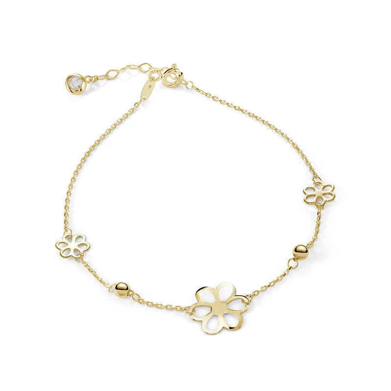 10K Gold Bead and Flower Bracelet Set with Cubic Zirconia - 8