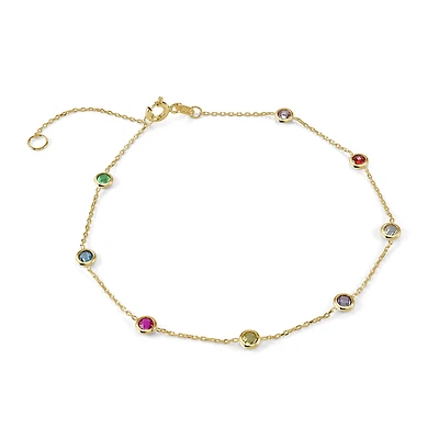 10K Gold Bracelet with Chain Set with Multicolored Cubic Zirconia - 8