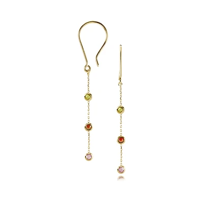 10K Gold Drop Earrings with 3 Multicolored Cubic Zirconia Stones. Color: yellow | Doucet Latendresse