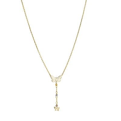 10k Gold Necklace with Double Butterflies Set with Cubic Zirconia - 17