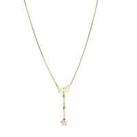 10k Gold Necklace with Double Butterflies Set with Cubic Zirconia - 17