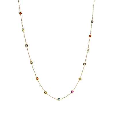 10K Gold Necklace with Multicolored Cubic Zirconia - 17