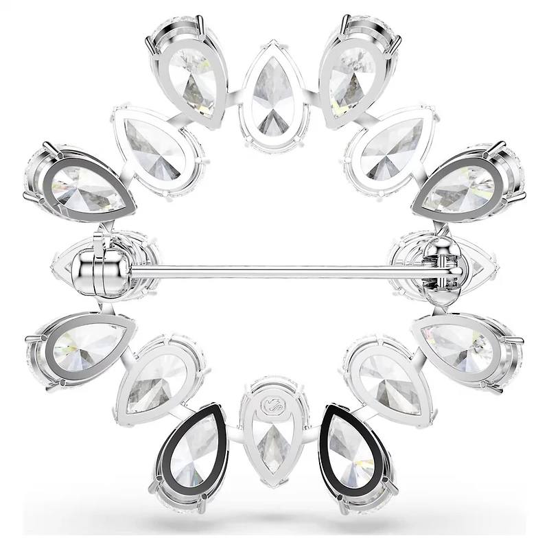 Broche Matrix en Métal Rhodié avec Cristaux Swarovski - 3.6cm. Color: blanc | Doucet Latendresse