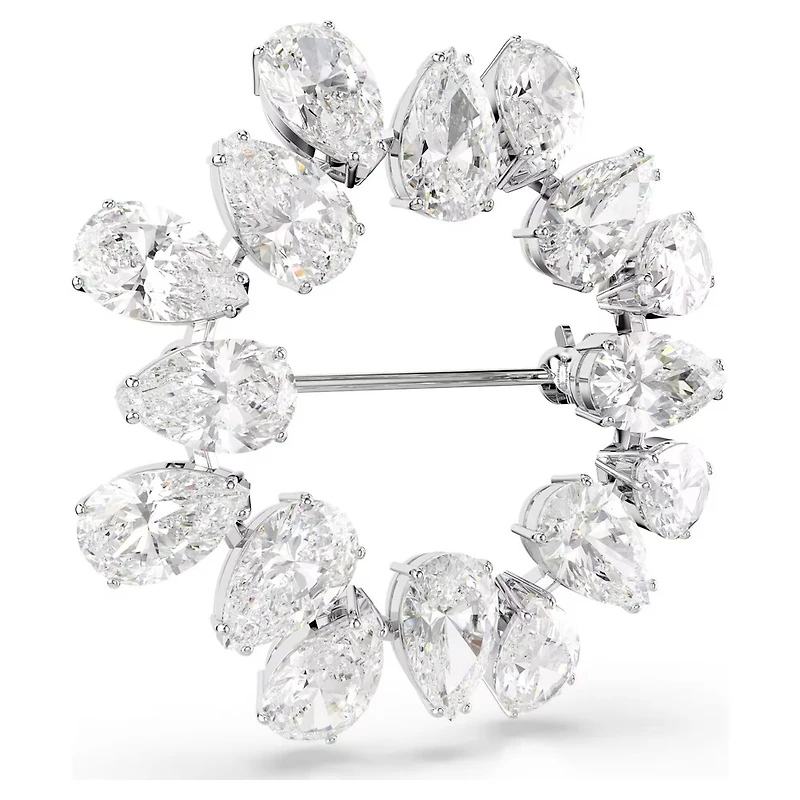 Broche Matrix en Métal Rhodié avec Cristaux Swarovski - 3.6cm. Color: blanc | Doucet Latendresse