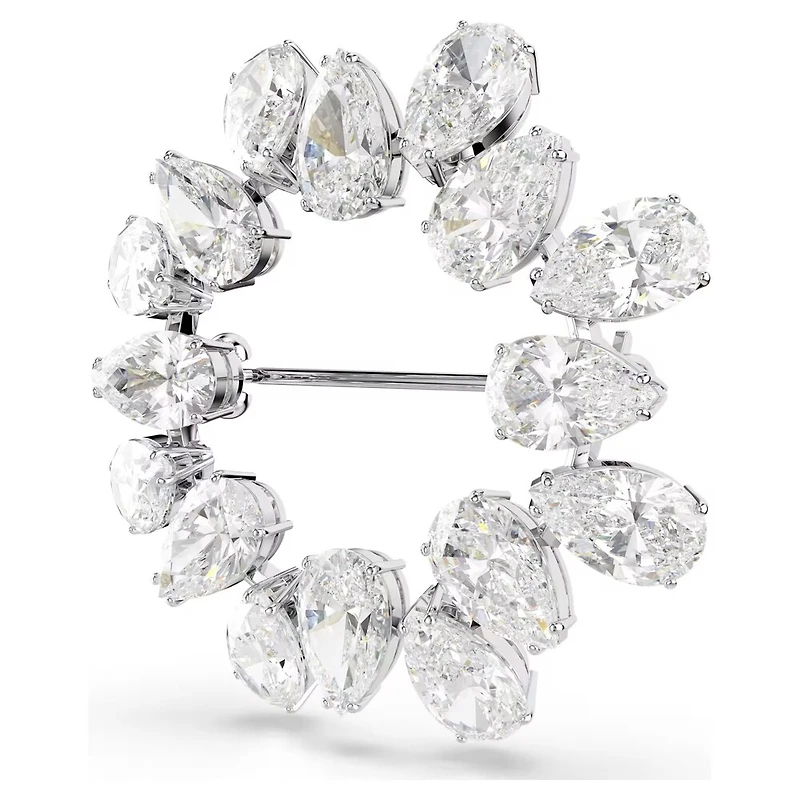 Broche Matrix en Métal Rhodié avec Cristaux Swarovski - 3.6cm. Color: blanc | Doucet Latendresse