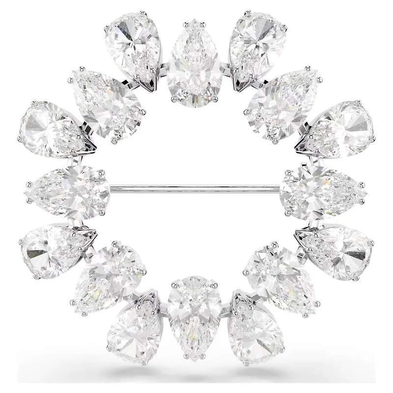 Broche Matrix en Métal Rhodié avec Cristaux Swarovski - 3.6cm. Color: blanc | Doucet Latendresse