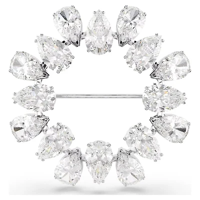 Broche Matrix en Métal Rhodié avec Cristaux Swarovski - 3.6cm. Color: blanc | Doucet Latendresse
