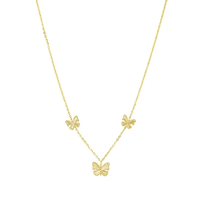 10k Gold Necklace with 3 Butterflies - 18