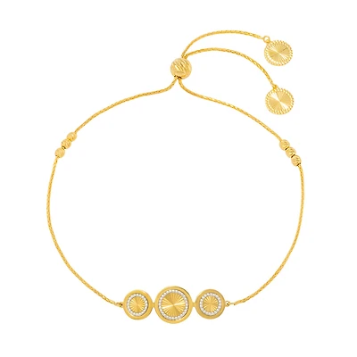 Adjustable Bracelet with Beads and Rounded Motifs in Sterling Silver - 10