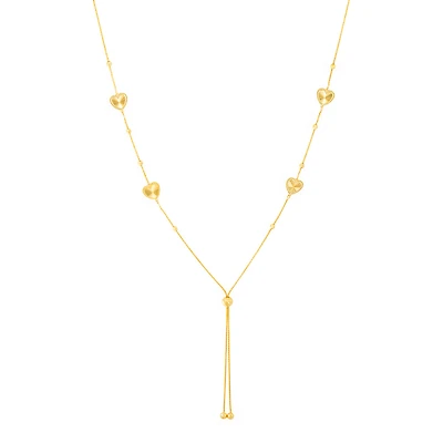 Collier Ajustable avec Billes et Coeurs en Argent Sterling - 70cm. Color: jaune | Doucet Latendresse