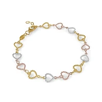 Bracelet avec Coeurs en Or 10k Trois-Tons - 7.5