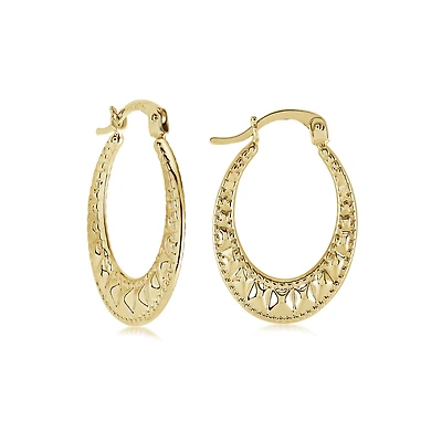 Boucles d'Oreilles Ovales en Or 10k avec Coupe Diamant - 25x15mm. Color: jaune | Doucet Latendresse