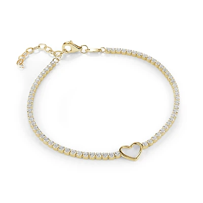 Tennis Bracelet Set with Cubic Zirconia and 10k Gold Heart - 7.5