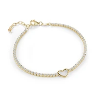 Tennis Bracelet Set with Cubic Zirconia and 10k Gold Heart - 7.5
