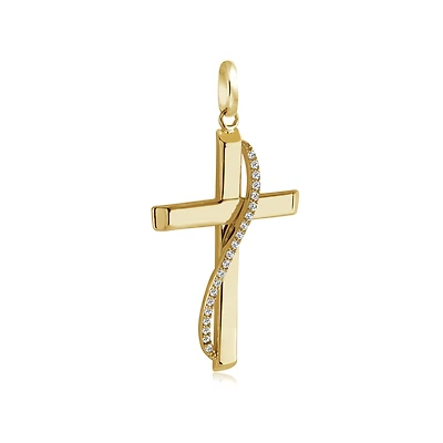 10k Gold Cross Pendant Set with Cubic Zirconia. Color: yellow | Doucet Latendresse