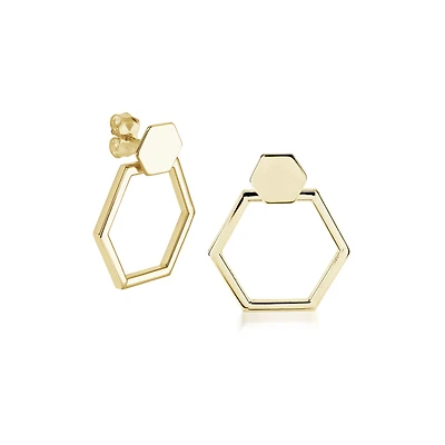 10K Gold Hexagonal Earrings. Color: yellow | Doucet Latendresse