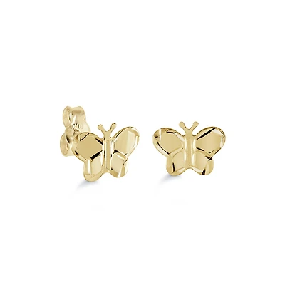 10K Gold Butterfly Stud Earrings. Color: yellow | Doucet Latendresse