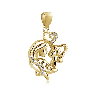 Pendentif Mère-Enfant en Or 10K Serti de Zircons Cubiques. Color: jaune | Doucet Latendresse