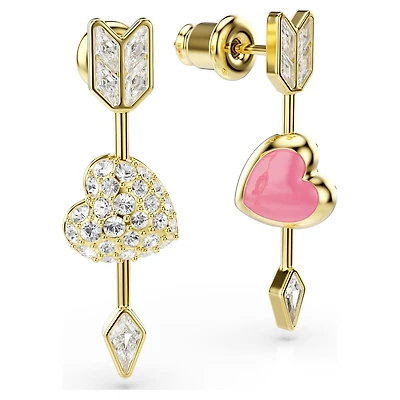 Gold-plated Heart with Arrow Earrings set with Swarovski Crystals - 24mm. Color: yellow | Doucet Latendresse