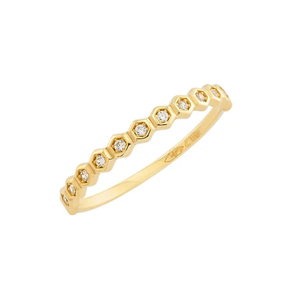 10K Gold Ring with Hexagons Set with Cubic Zirconia. Color: yellow | Doucet Latendresse