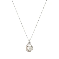 Silver Pendant Set with a Pearl and Cubic Zirconia Stones with Chain - 16