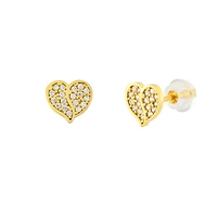 Boucles d’Oreilles Fixes Coeur en Or 10K Serties de Zircons Cubiques. Color: jaune | Doucet Latendresse