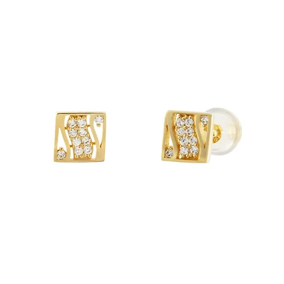 10K Gold Square Stud Earrings Set with Cubic Zirconia. Color: yellow | Doucet Latendresse