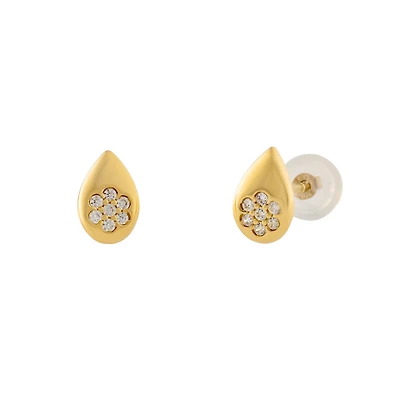 10K Gold Drop Stud Earrings Set with Cubic Zirconia. Color: yellow | Doucet Latendresse