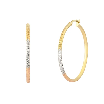 Three-Tone 10K Gold Hoop Earrings - 30mm. Color: 3 tone | Doucet Latendresse