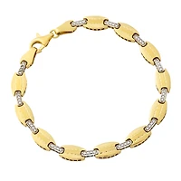 Bracelet à Maillons en Grain Deux-Tons en Or 10K Serti de Zircons Cubiques - 7