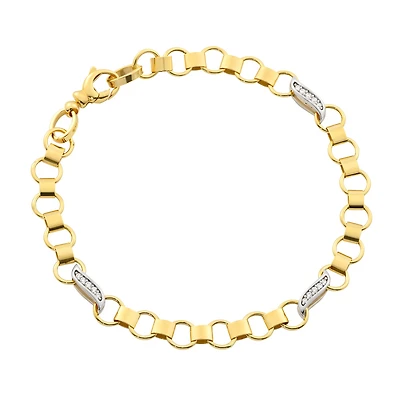 Bracelet à Maillons Ronds Deux-Tons en Or 10K Serti de Zircons Cubiques - 7