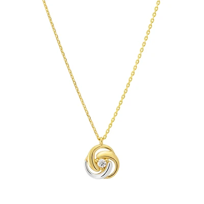 Two-Tone 10K Gold Pendant Set with a Cubic Zirconia and Chain - 16