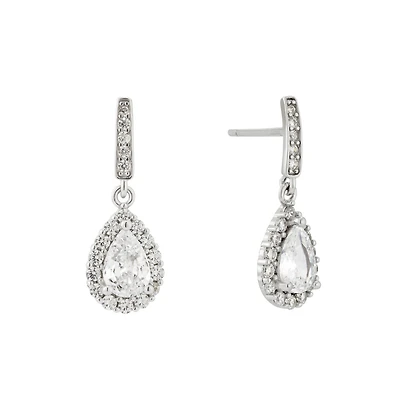 Pear-Shaped Silver Earrings Set with Cubic Zirconia. Color: white | Doucet Latendresse