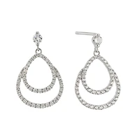 Boucles d’Oreilles Gouttes en Argent Serties de Deux Rangées de Zircons Cubiques. Color: blanc | Doucet Latendresse