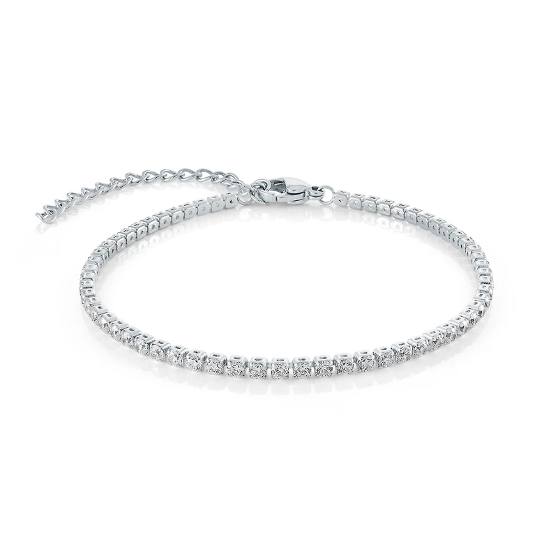 Stainless Steel Ankle Chain with 2mm Links and Cubic Zirconia - 10