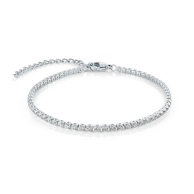 Stainless Steel Ankle Chain with 2mm Links and Cubic Zirconia - 10