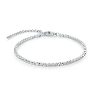Stainless Steel Ankle Chain with 2mm Links and Cubic Zirconia - 10