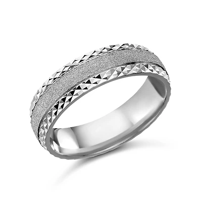 Sterling Silver Bangle with Sandblasted Center and Faceted Edges. Color: silver | Doucet Latendresse