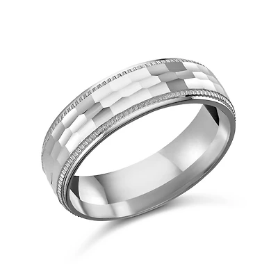 Hammered Texture Sterling Silver Bangle with Milgrain Edges. Color: silver | Doucet Latendresse