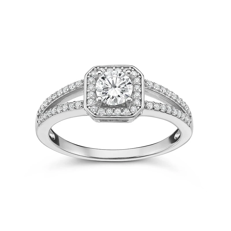 Bague en Argent Sterling Rhodié avec Moissanite - 50Pts. Color: blanc | Doucet Latendresse