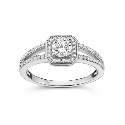 Bague en Argent Sterling Rhodié avec Moissanite - 50Pts. Color: blanc | Doucet Latendresse