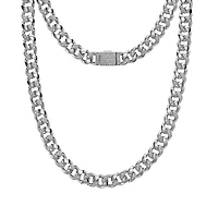 Sterling Silver 8mm Curb Chain with Cubic Zirconia - 20