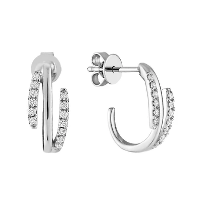 Boucles d'Oreilles Créoles en Or Blanc 14K Serti de 26 Diamants. Color: blanc | Doucet Latendresse