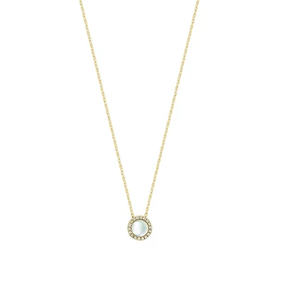 10K Gold Necklace with Mother-of-Pearl Pendant and 36 Diamonds. Color: yellow | Doucet Latendresse