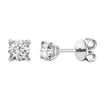 Boucles d'Oreilles Fixes en Or Blanc 10K Serties de Diamants. Color: blanc | Doucet Latendresse