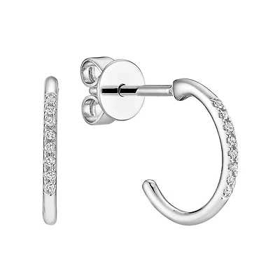 Boucles d'Oreilles en Or Blanc 10K Serties de 16 Diamants. Color: blanc | Doucet Latendresse