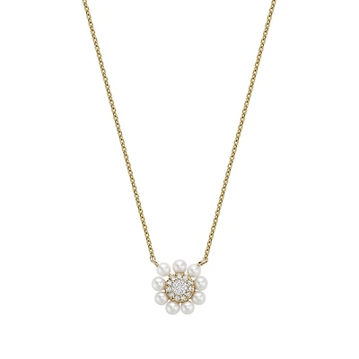 14K Gold Necklace with Pearls and Lab-Grown Diamonds. Color: yellow | Doucet Latendresse